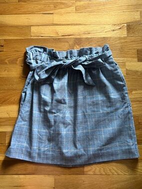 Express Plaid Paperbag Waist Skirt with Tie Belt - Grey - Size Medium